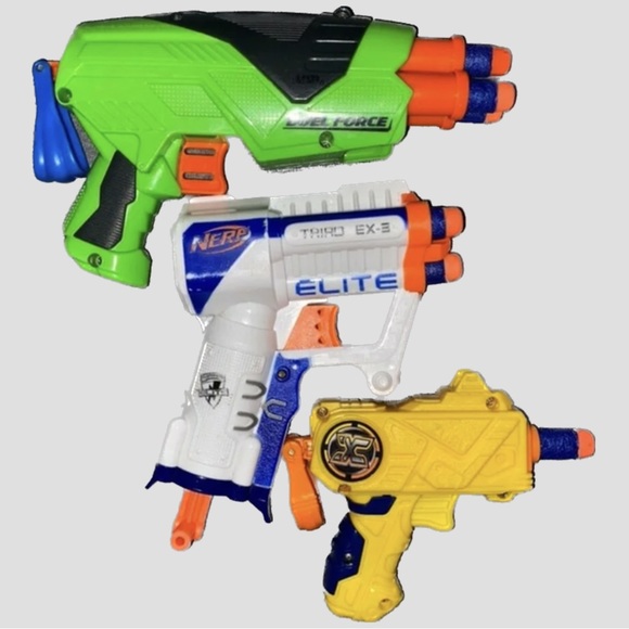 -Nerf N-Strike Elite Triad EX-3, Dual Force Green Gun, Zuru Yellow Gun Set+Darts - Picture 1 of 10